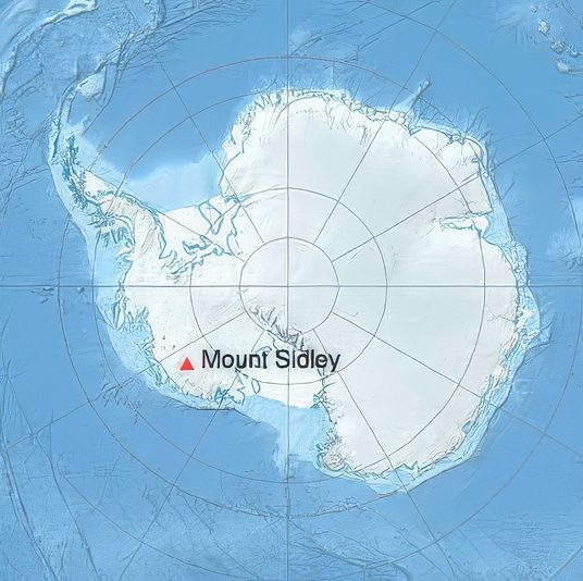 Mapa Antarktídy s vyznačením Mount Sidley